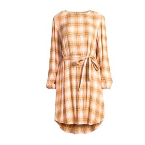 Time and Tru Gingham Belted Mini Dress with Long Sleeves Medium